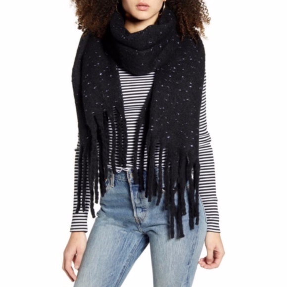 NEW Nordstrom BP Fringe Trim Muffler Scarf Black - Picture 1 of 9